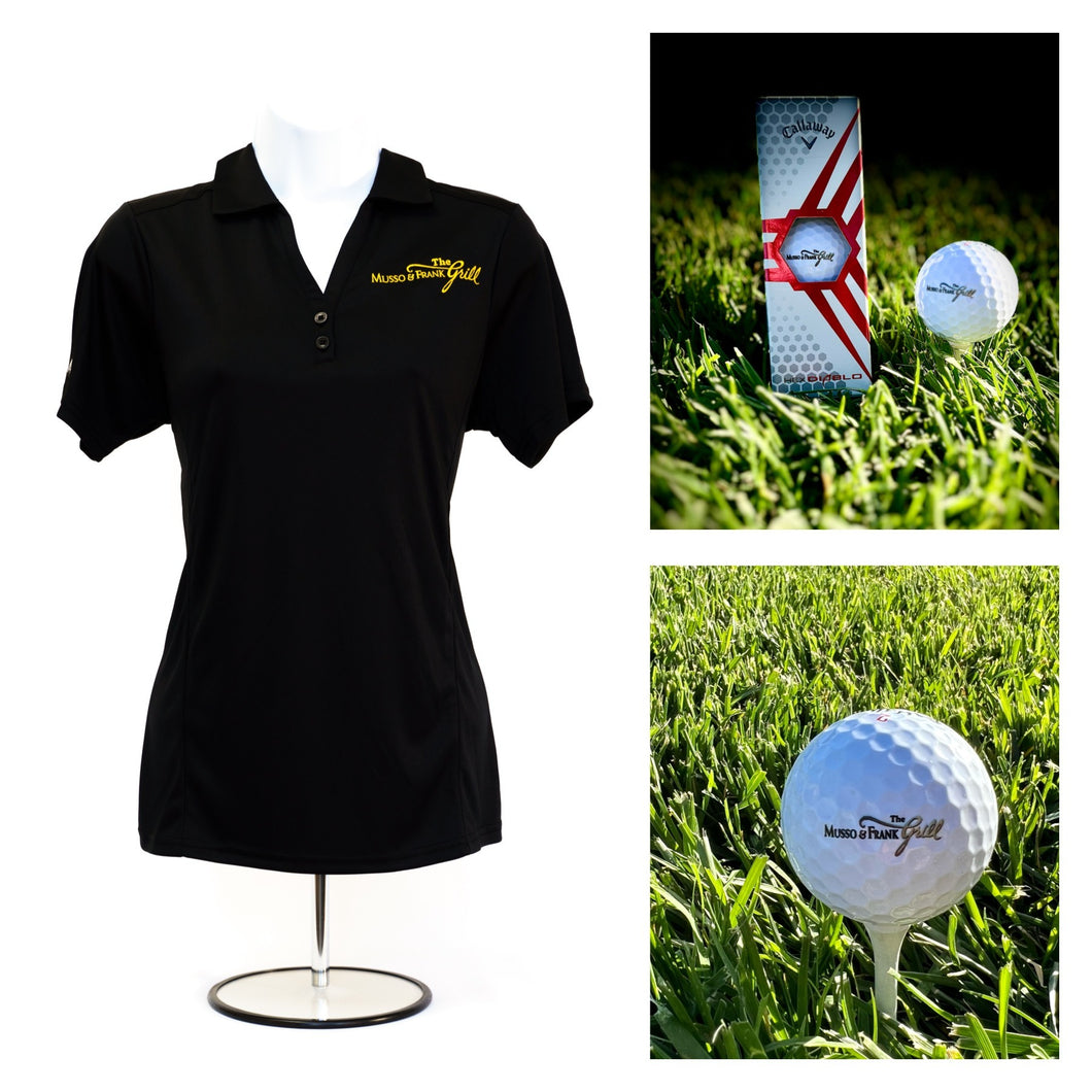 Ladies Polo Shirt and a Set of Three Golf Balls